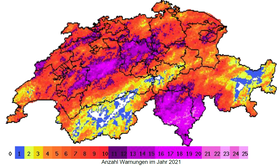 «Protection grêle - tout simplement automatique» : nombre d'avertissements en 2021