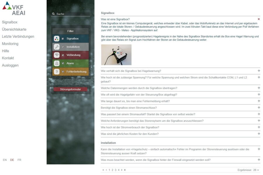Portail « Protection grêle – tout simplement automatique » Aide pour les utilisateurs